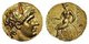 Afghanistan: A gold stater of the Seleucid king Antiochus I Soter minted at Ai-Khanoum, c. 275 BCE. Obverse: Diademed head of Antiochus. Reverse: Nude Apollo seated on an omphalos (religious stone), leaning on bow and holding two arrows. Greek legend: BAΣ